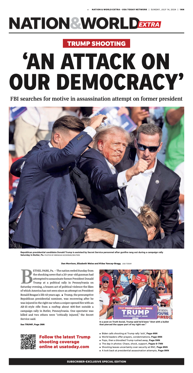 A special edition of the Enterprise News on July 14, 2024, after the attempted assassination of Donald Trump.