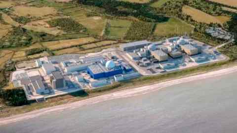 CGI of the planned Sizewell C nuclear power plant, right, in Suffolk