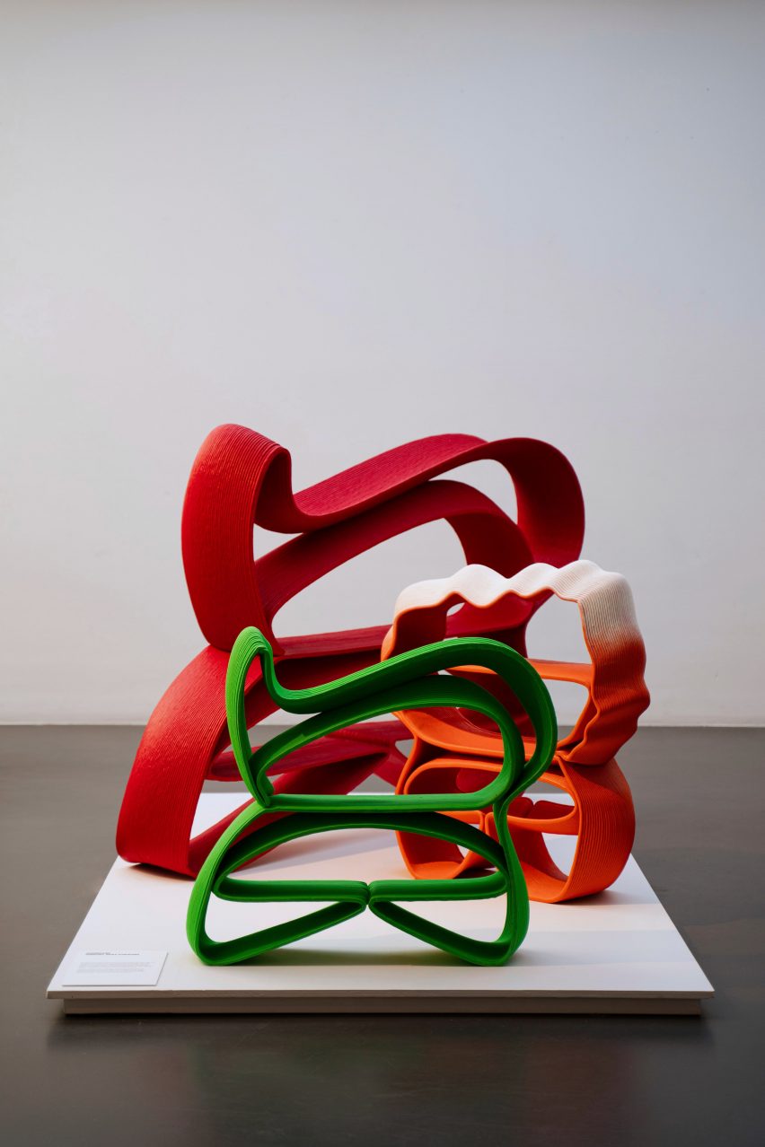 Red and green sculptures