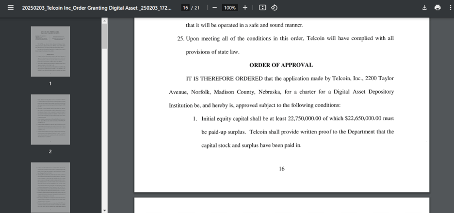 Telcoin Digital Asset DepositoryBank Charter approved