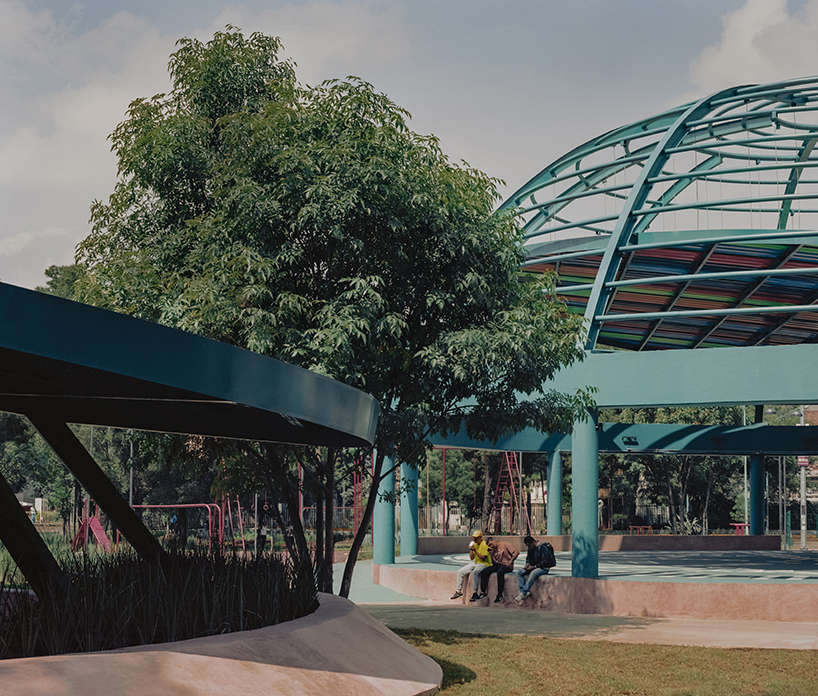 vibrant spherical steel structure by amasa estudio revives communal park in mexico city