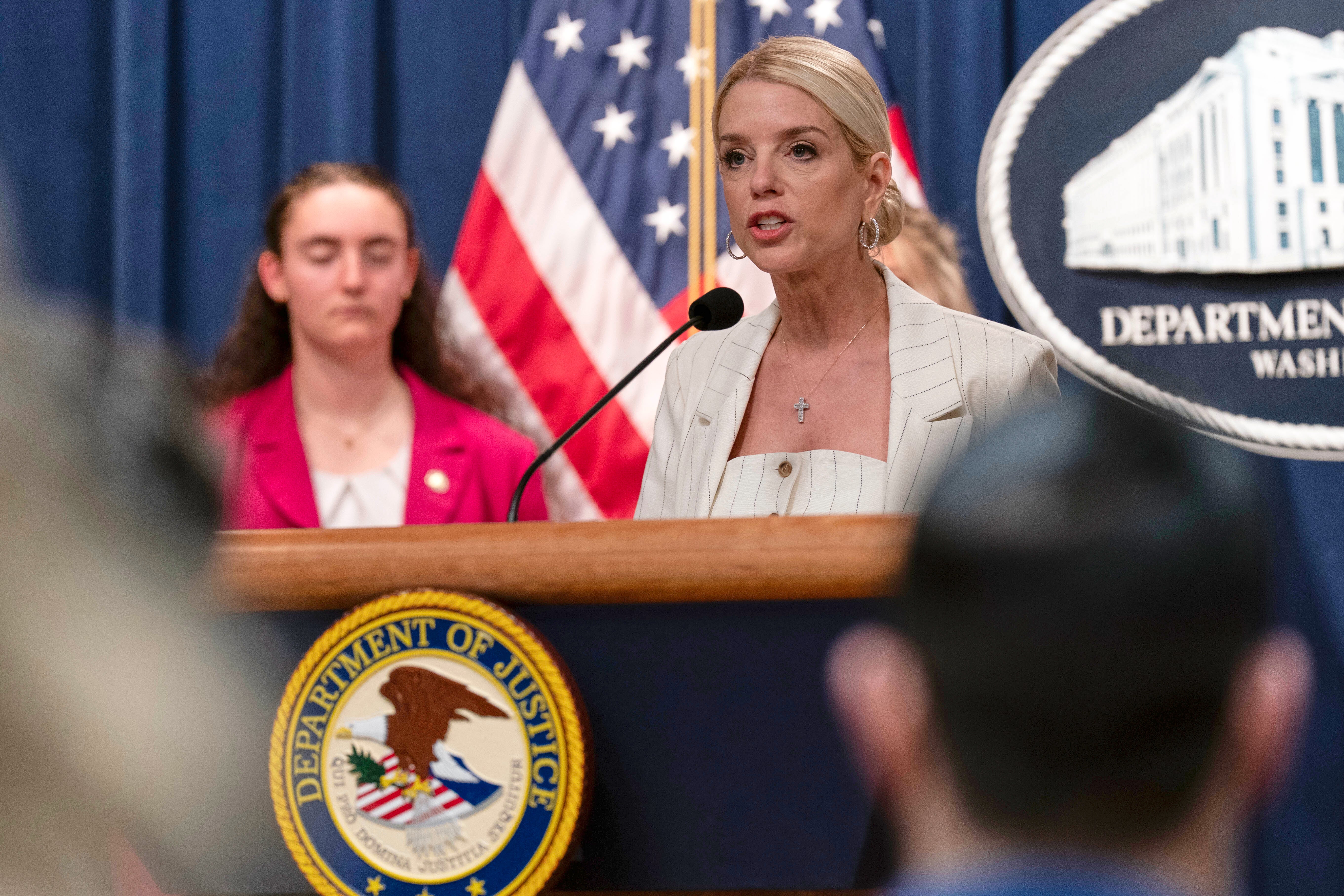 The president’s attorney general, Pam Bondi, stormed off from a press briefing after being pressed on the stat that the clear majority of Venezuelan deportees to El Salvador did not have criminal records