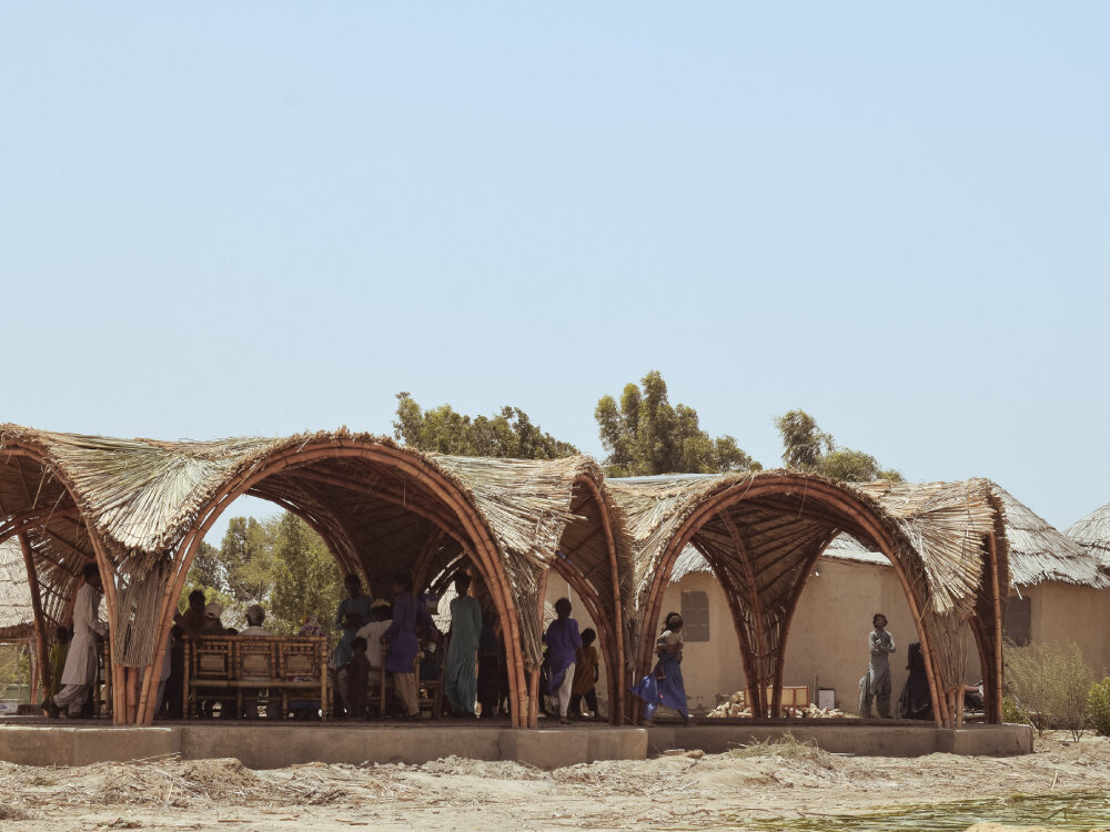 flood-proof bamboo pavilion anchors yasmeen lari's zero-carbon pono village in pakistan
