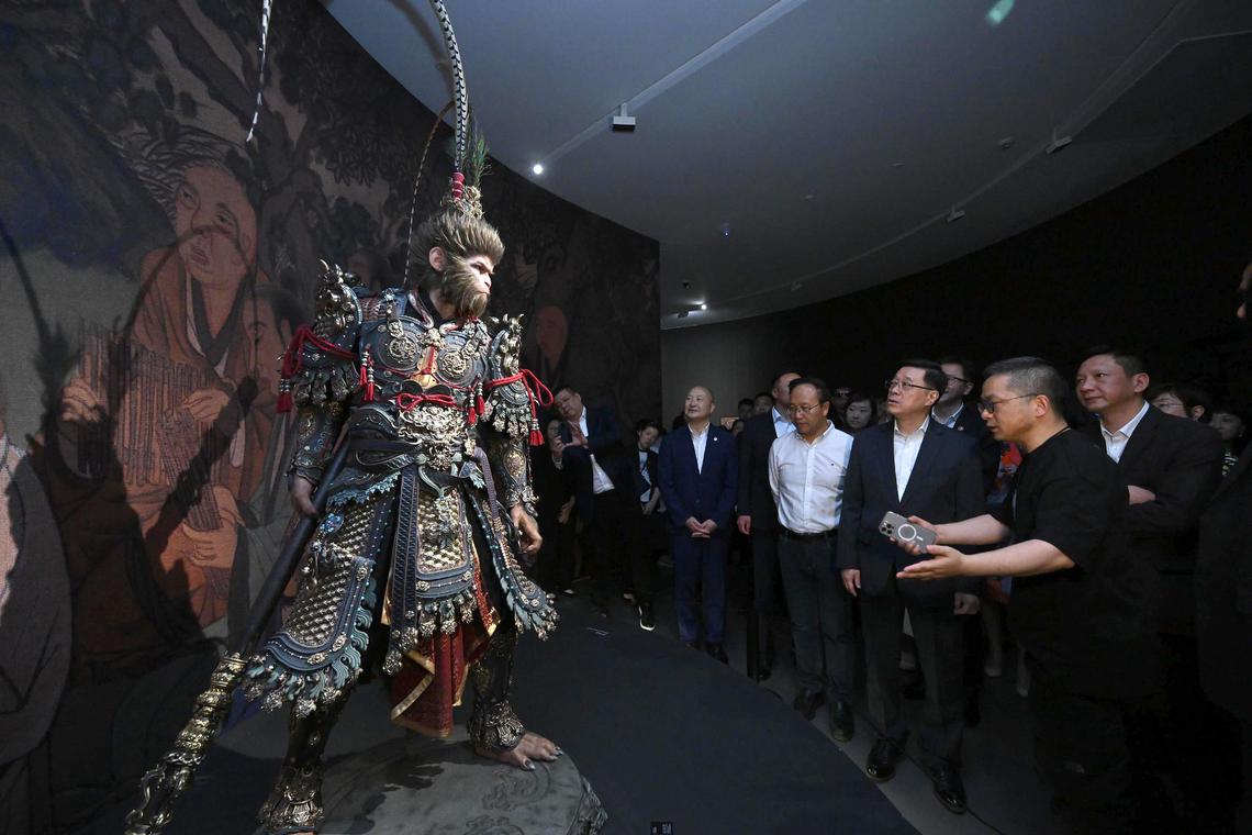 mfzhejiang - Hong Kong Chief Executive John Lee at the Black Myth: Wukong Art Exhibition in Zhejiang on April 23. Black Myth is the hit Chinese video game developed by Hangzhou tech startup Game Science.
Photo: Hong Kong Government
