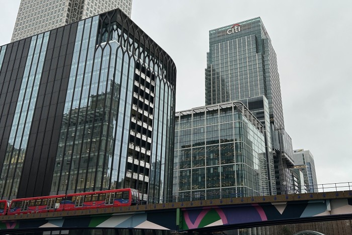 A general view of the offices of the Citibank financial institution in Canary Wharf