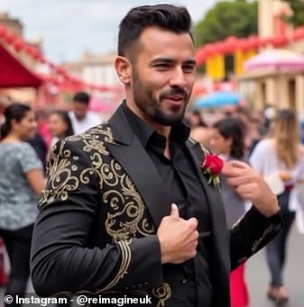 While AI's stereotypical man from Spain is undoubtedly handsome, viewers were thrown off by his outfit – a shiny black suit covered in gold swirls