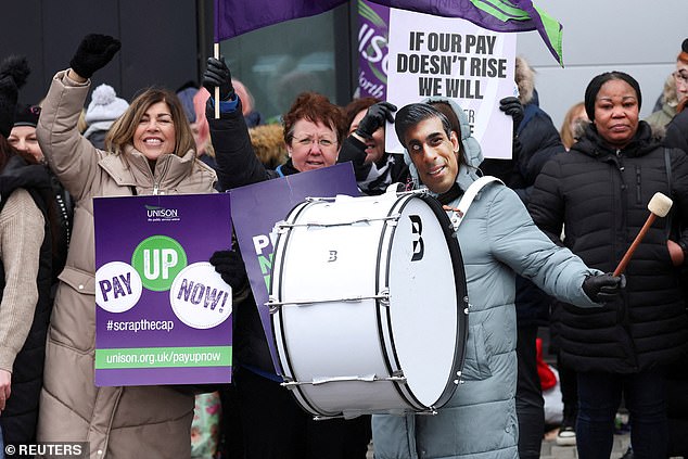 NHS staff at Royal Liverpool University Hospital in Liverpool take part in strikes on January 23