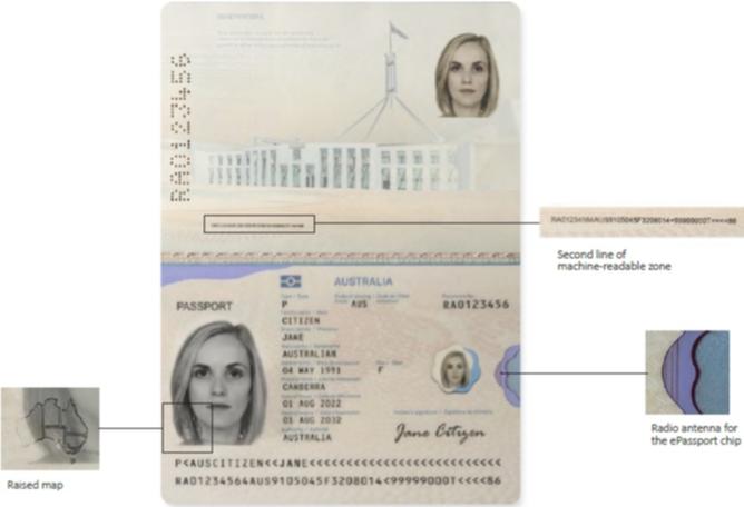 The passport chip is embedded in the photo page.