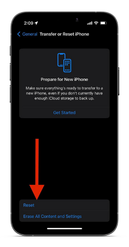 Tap Reset or Erase All Content and Settings option
