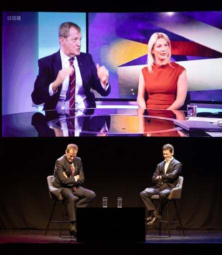 Onstage at the Royal Hall, Harrogate, Alastair Campbell and Rory Stewartview a clip from Newsnight when Campbell lost his temper with Alex Phillips, the former Brexit Party MEP