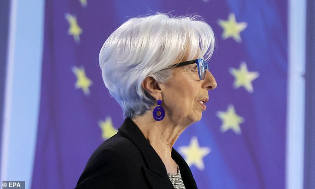 Ongoing fight: ECB president Christine Lagarde (pictured) insisted the latest, comparatively smaller hike of 0.25 points did not mean yesterday's move would be the last.