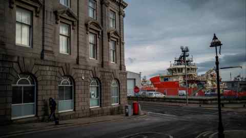 A ship docked in Aberdeen harbour