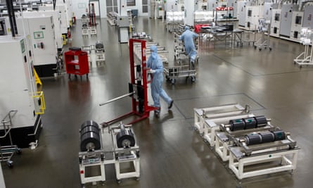 Workers in the cell manufacture (clean room) area at Envision’s gigafactory in Sunderland.