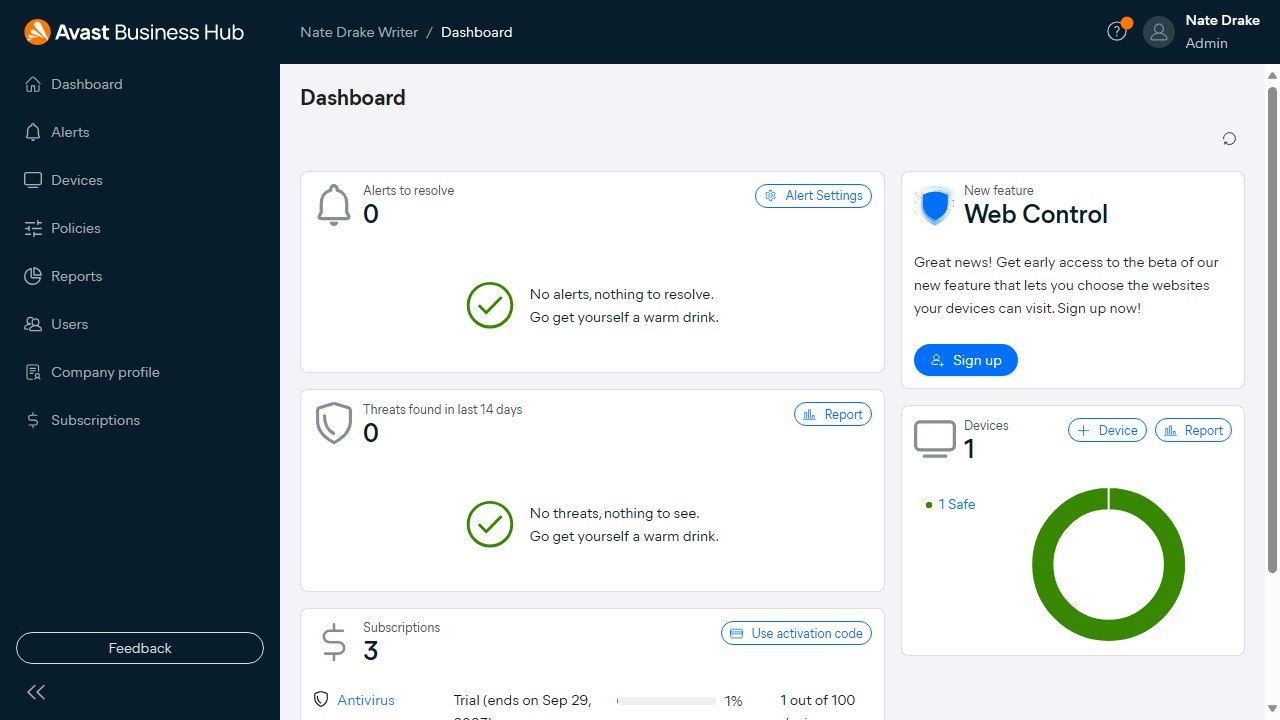 Avast Premium Business Security: Interface