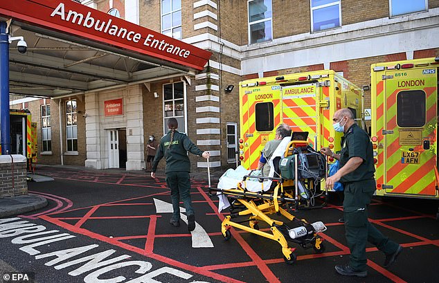 Pictured is a file photo of NHS ambulance staff outside a hospital in London, Britain, 20 December 2022