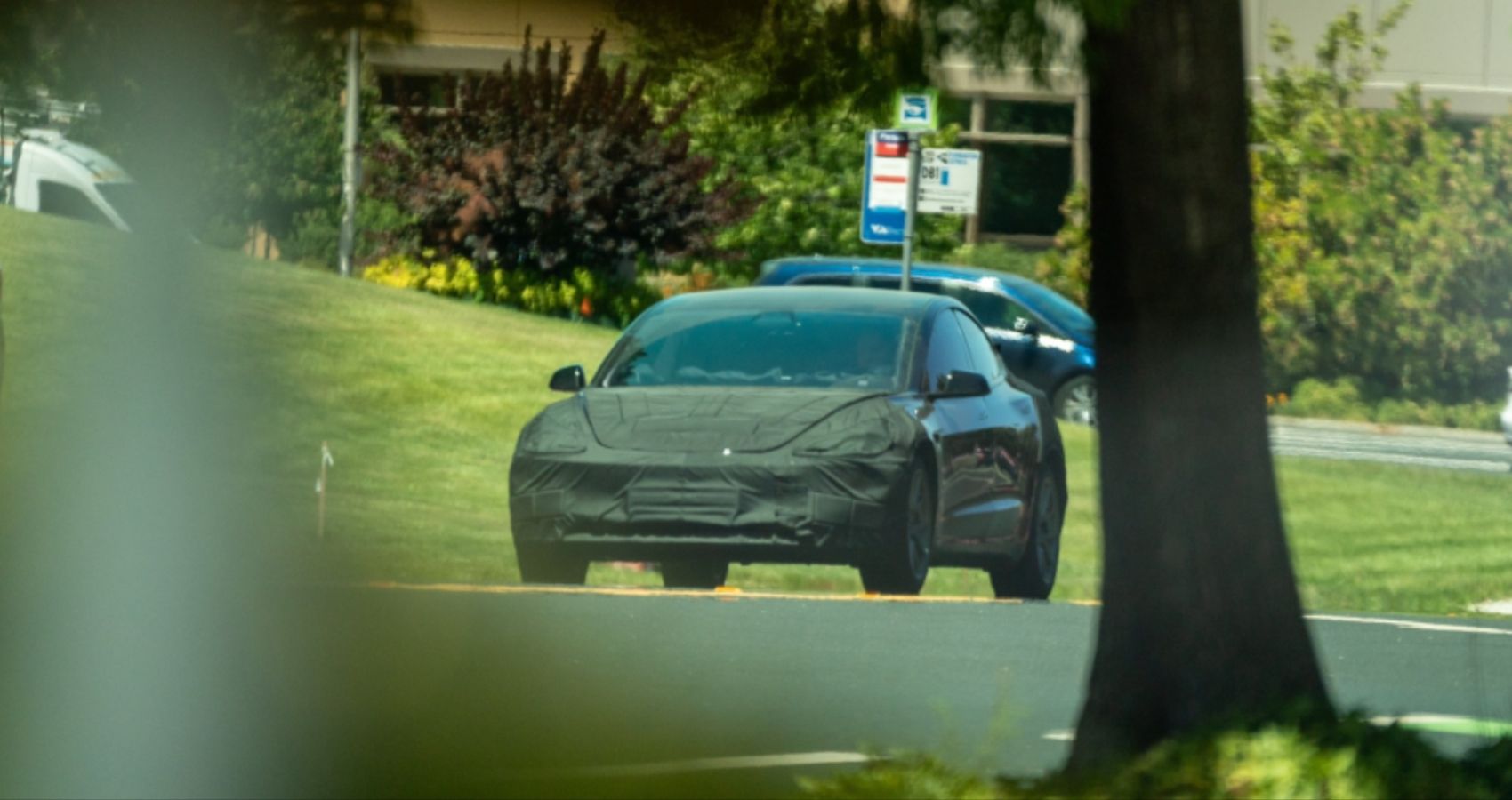 Tesla Model 3 Highlander front view out on test