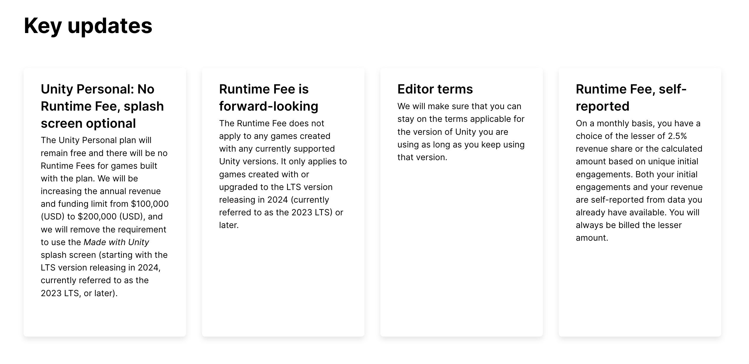 Unity updated its runtime fee policy which was controversial with developers