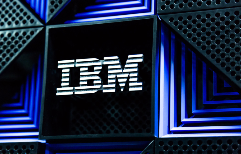 IBM logo on a storage rack in Datacenter.