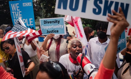 Demonstrators outside the supreme court in Washington DC in June, following its ruling against race-conscious university admissions.