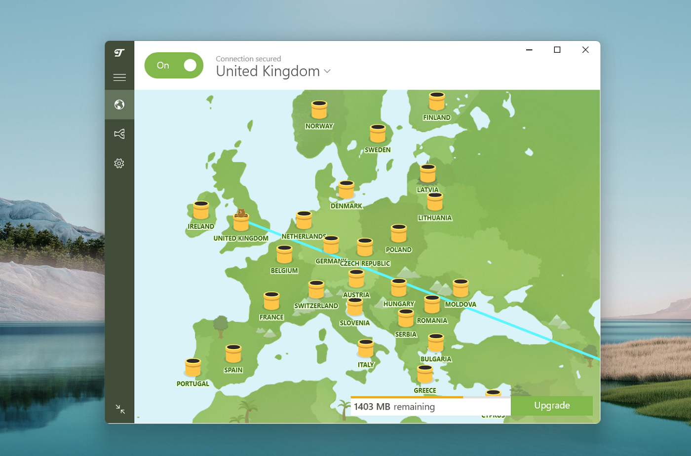 TunnelBear main dashboard.