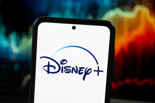 In this photo illustration a Disney+ logo seen displayed on