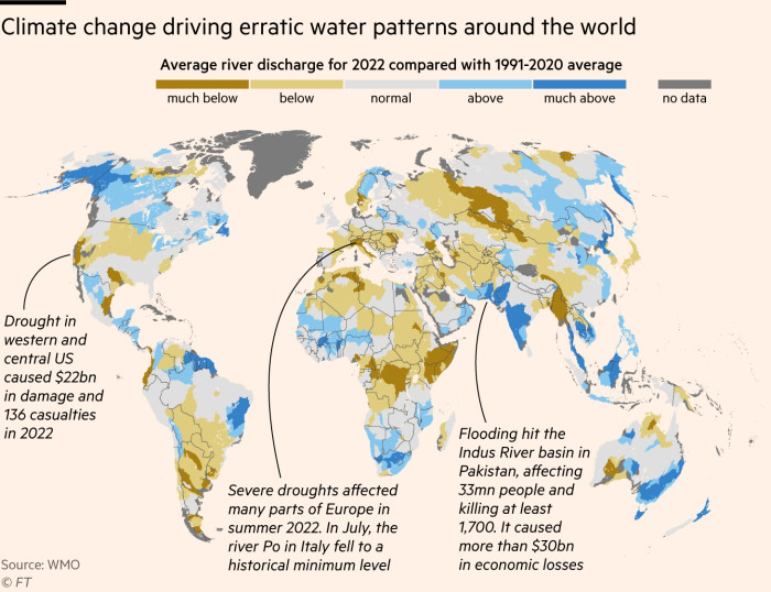 Map showing that climate change driving erratic water patterns around the world