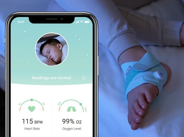 Owlet app and child's foot wearing Owlet sock 