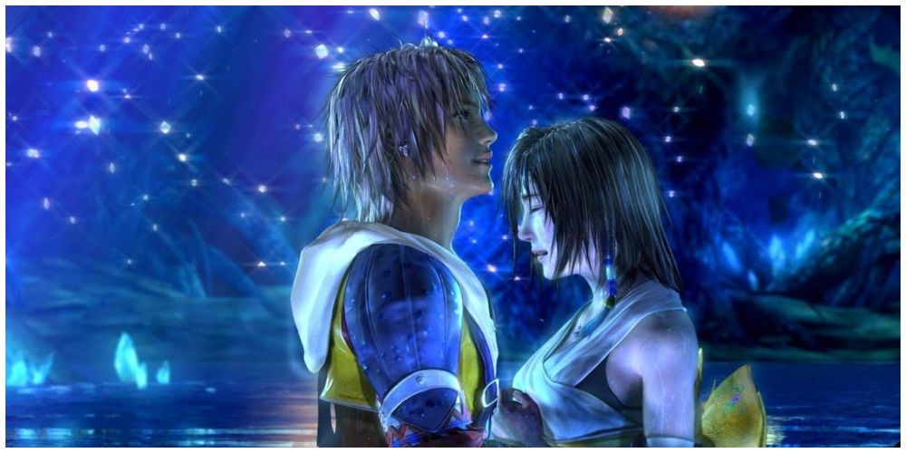 Tidus and Yuna from Final Fantasy 10 surrounded by blue light