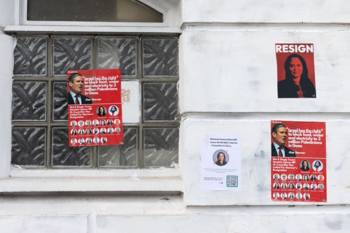 Protest posters outside Tower Hamlets’ Labour party office