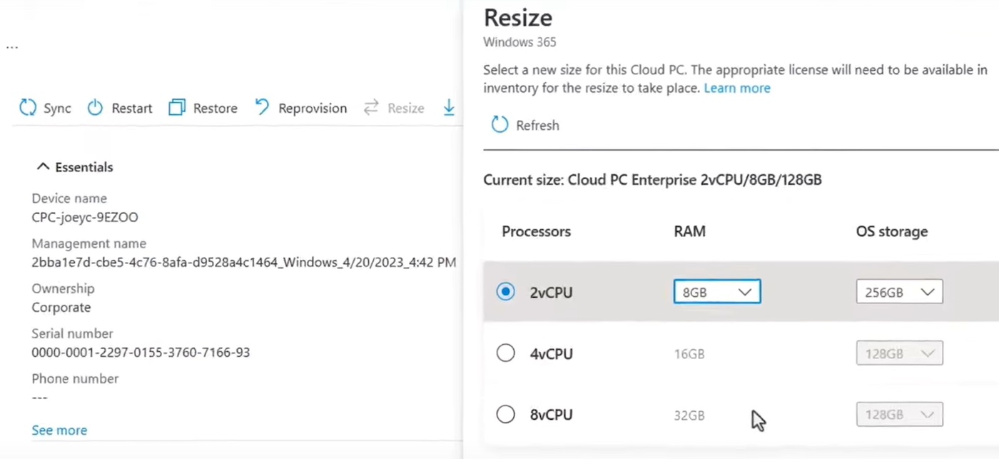 Screenshot of Microsoft Ignite way to resize cloud.