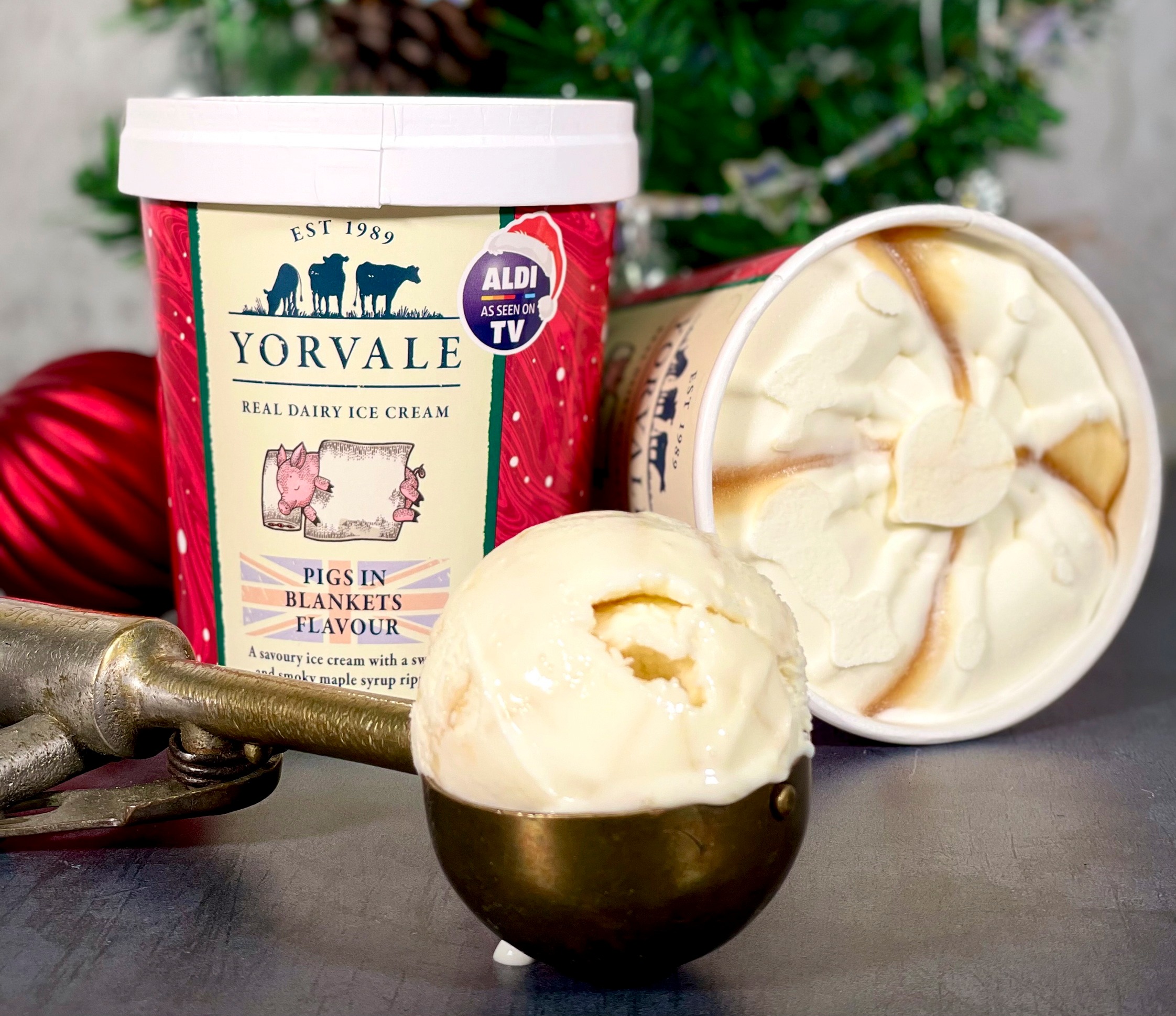 Aldi has turned Christmas dinner upside-down with its latest festive dessert — pigs in blanket-flavoured ice cream