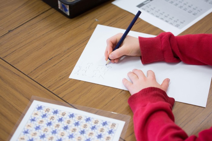 A boy holding a pencil