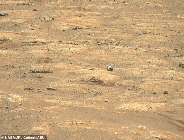 The Perseverance rover dropped a drill bit onto the surface of the Red Planet in July 2021 (pictured)