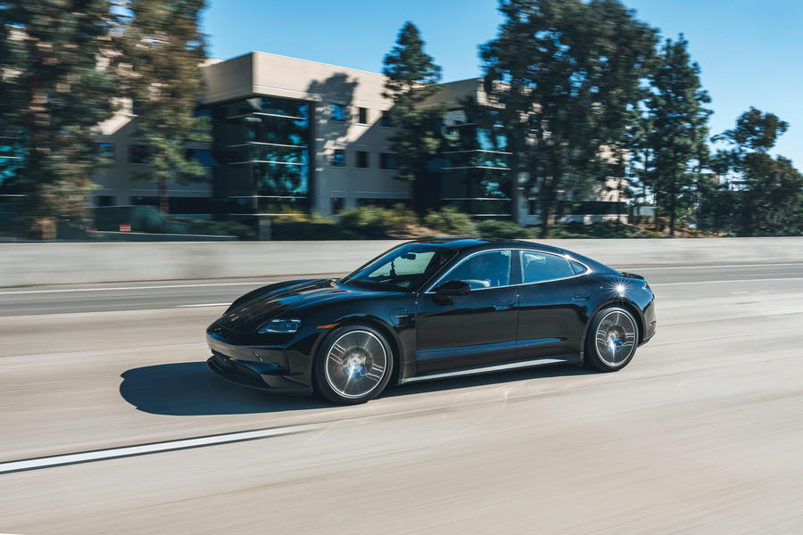 2024 Porsche Taycan prototype driving – front quarter