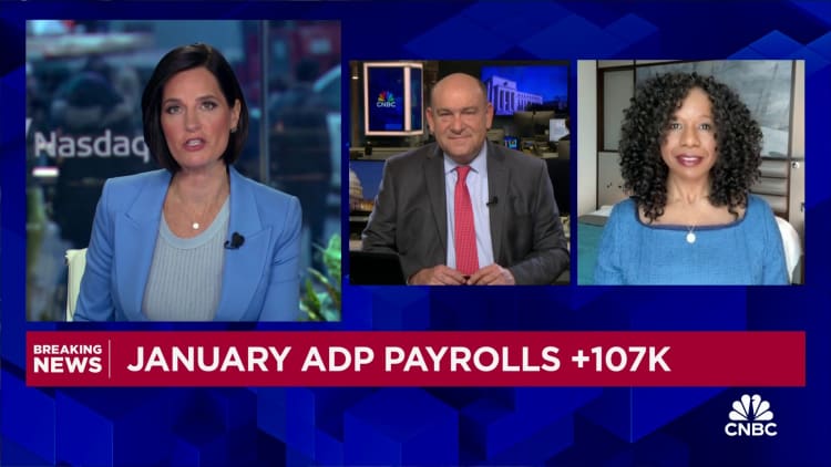 Private payroll growth slowed to just 107,000 in January, below expectations, ADP reports