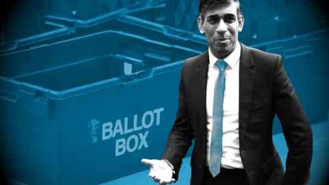 Montage of Rishi Sunak and ballot boxes