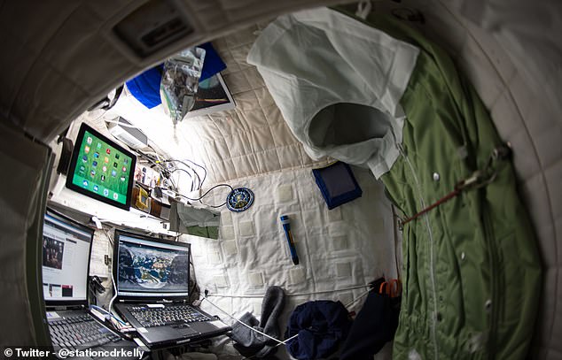 At 9:30pm it is time to head to bed and astronauts will strap themselves into sleeping bags within sleep stations (pictured) so that they don't float away during the night