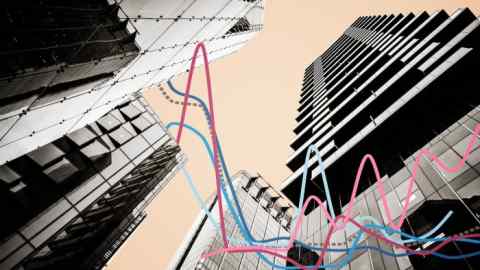 Montage of image taken from ground level looking up at the Citypoint building against a peach background with default rate chart lines running over the front