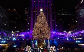 the rockefeller center christmas tree lights up in new york