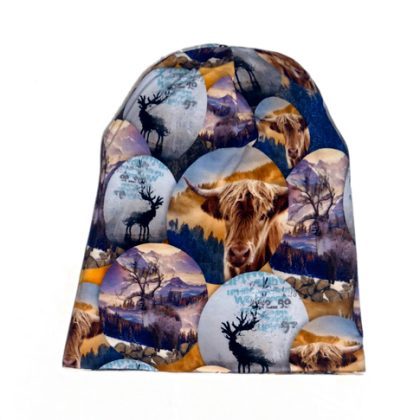 Kinderhaube mit Schal Hirsch und Bison