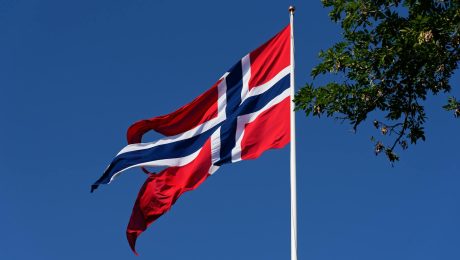 torn flag of norway billowing in the wind