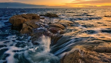 view of a sea at sunset