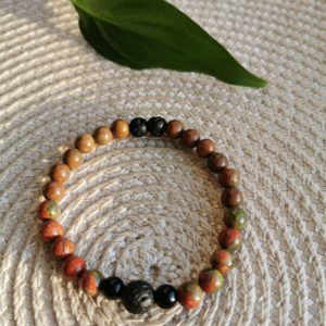 Inner Peace bracelet is made with Unakit, Lava and Red Rainbow Jasper - jewelry for essential oils
