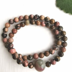 Mala Bracelet with Rhodonite - see the stone's meaning in the Crystal Guide