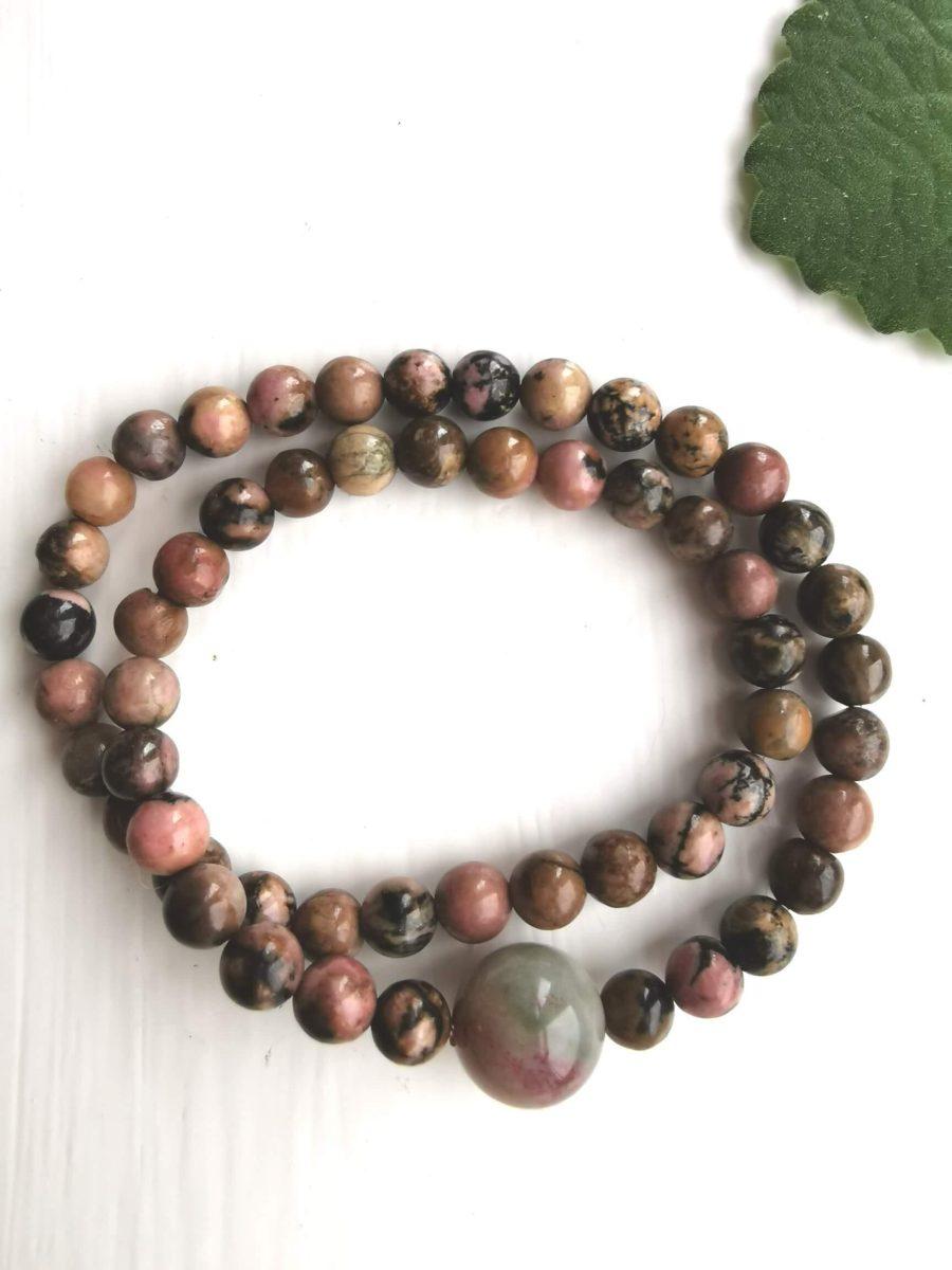 Mala Bracelet with Rhodonite - see the stone's meaning in the Crystal Guide