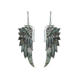 Dark angel wings earrings in abelone shell with silver details
