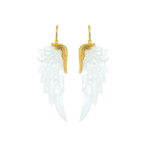 Large Angel Wings Earrings In mother of pearl and 24 carat gold