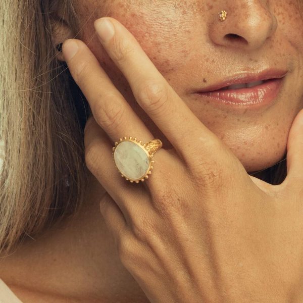 Moonstone set in 22 carat gold plated ring - jewellery with meaning