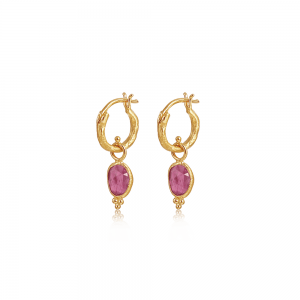 Gold hoop earrings with pink tourmaline