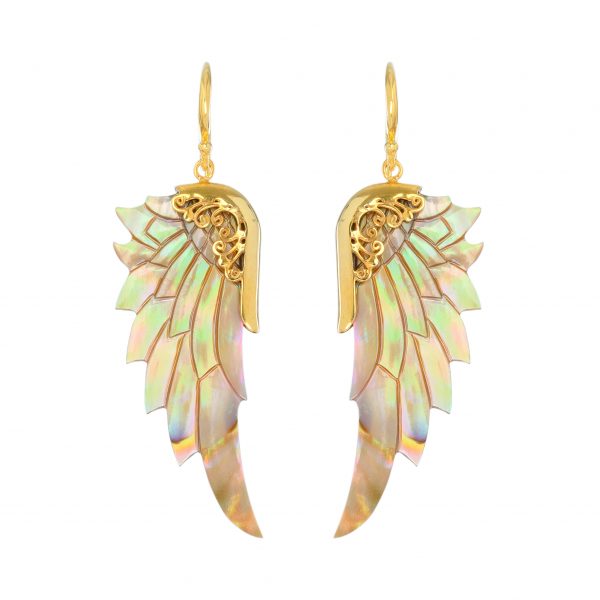 Jewellery with meaning - angel wing earrings in Abelone shell and gold